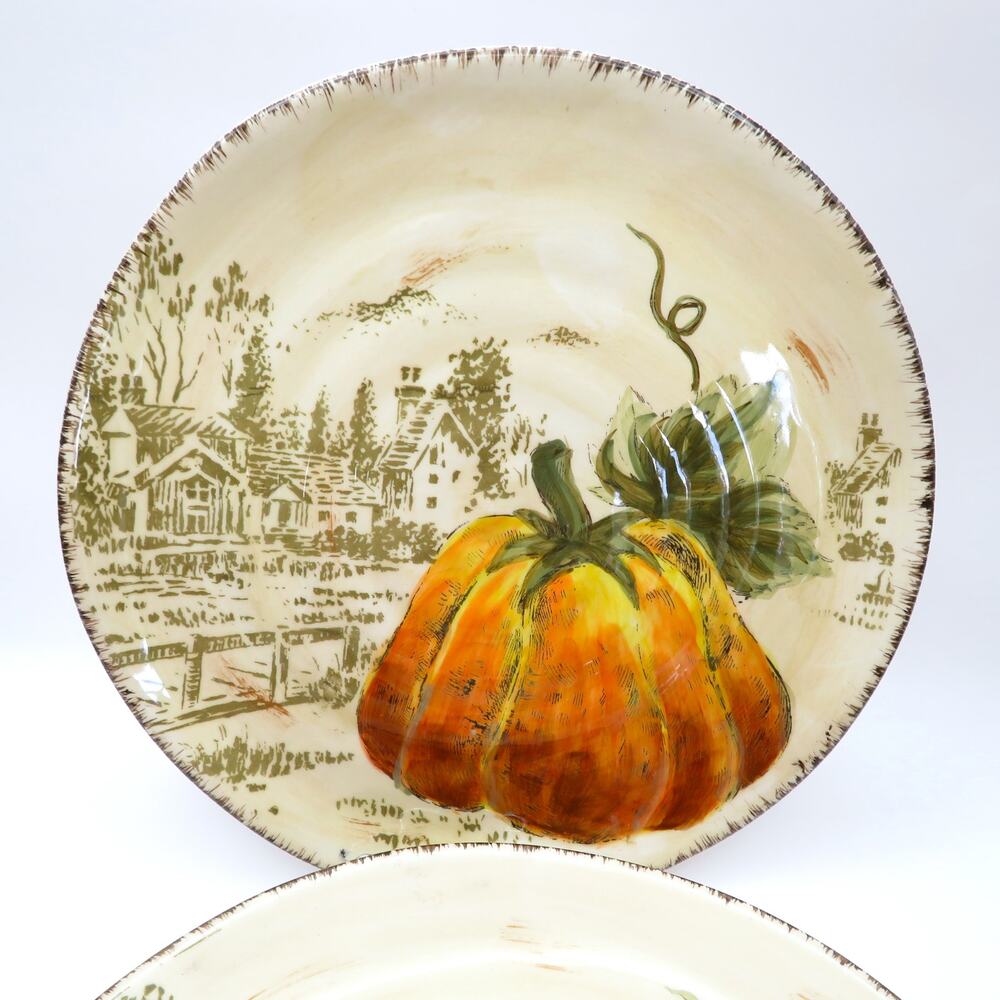 Pumpkin Fest Hand Painted Salad Plates Set of 3 Fall Harvest Pumpkin China 8.5"
